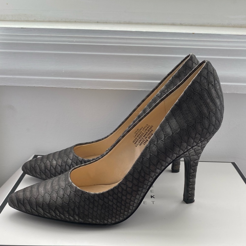 Faux snakeskin heels